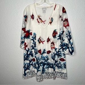 Soft Surroundings Tunic Top XS Fish/Reef Swim Cover Up Coastal Beach Island